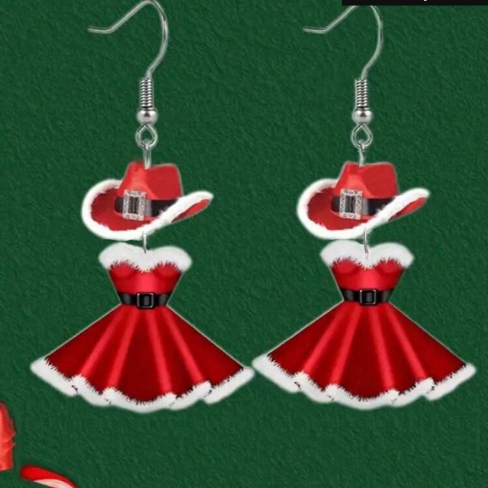 Christmas hat and skirt earrings then for Christmas darling set New